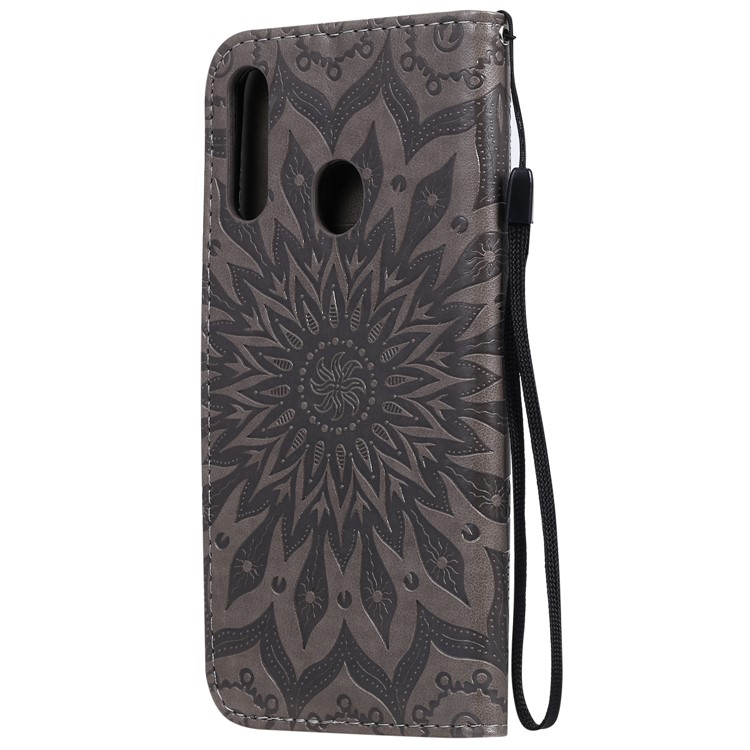 Motif De Tournesol Empreinte Portefeuille Support Couverture En Cuir Avec Rabat Cordon Pour Samsung Galaxy A20S - Gris-3