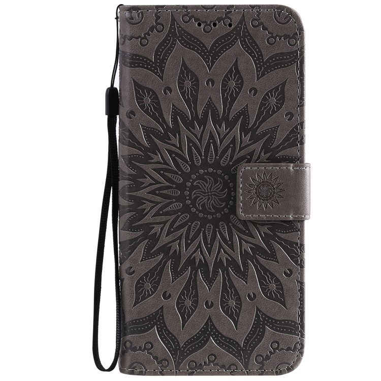 Motif De Tournesol Empreinte Portefeuille Support Couverture En Cuir Avec Rabat Cordon Pour Samsung Galaxy A20S - Gris-4