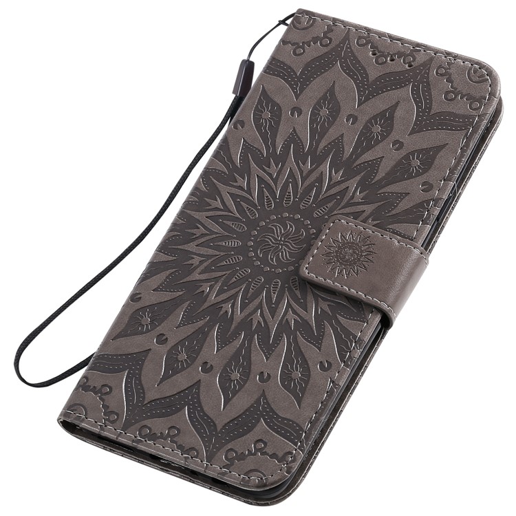Motif De Tournesol Empreinte Portefeuille Support Couverture En Cuir Avec Rabat Cordon Pour Samsung Galaxy A20S - Gris-5