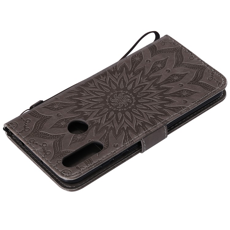 Motif De Tournesol Empreinte Portefeuille Support Couverture En Cuir Avec Rabat Cordon Pour Samsung Galaxy A20S - Gris-7