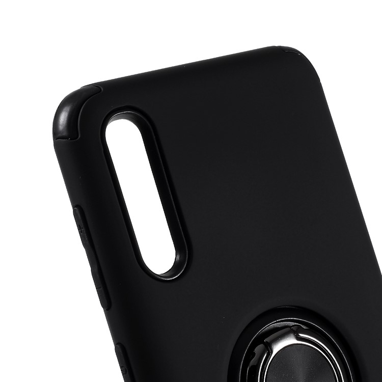 Finger Ring Kickstand Detachable PC + TPU Hybrid Case with Metal Sheet Cover for Samsung Galaxy A50/A50s/A30s - All Black-3