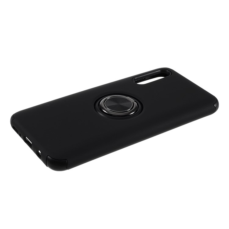 Finger Ring Kickstand Detachable PC + TPU Hybrid Case with Metal Sheet Cover for Samsung Galaxy A50/A50s/A30s - All Black-4