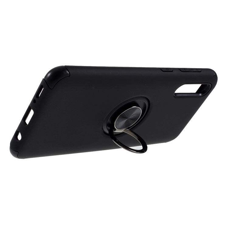 Finger Ring Kickstand Detachable PC + TPU Hybrid Case with Metal Sheet Cover for Samsung Galaxy A50/A50s/A30s - All Black-5