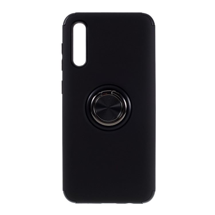 Finger Ring Kickstand Detachable PC + TPU Hybrid Case with Metal Sheet Cover for Samsung Galaxy A50/A50s/A30s - All Black-8
