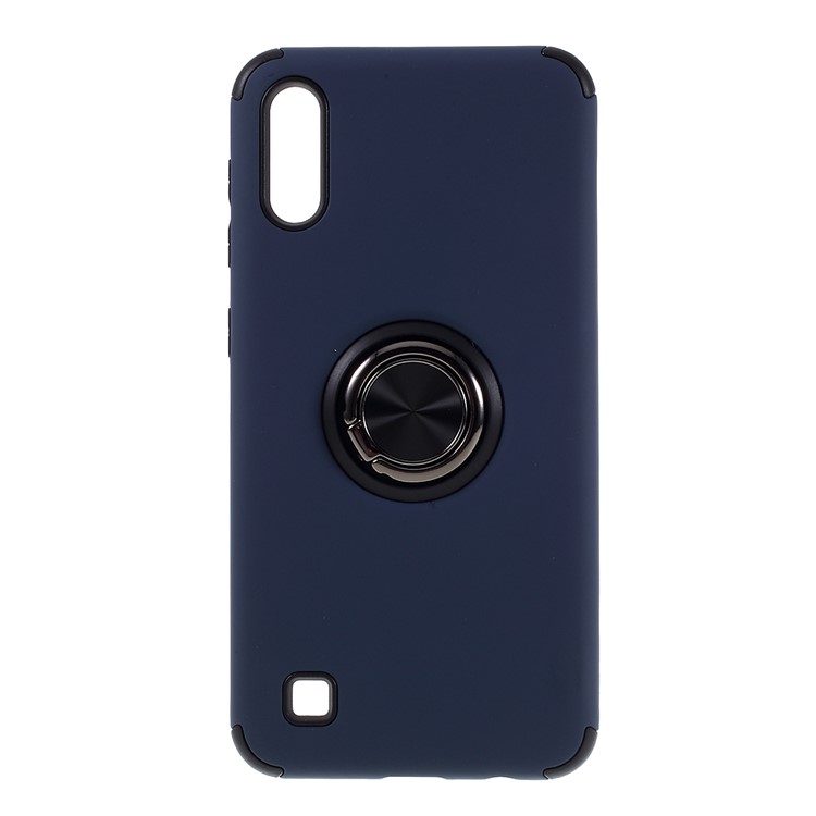 

Finger Ring Kickstand PC + TPU Phone Cover with Magnetic Metal Sheet for Samsung Galaxy A10 - Dark Blue, Galaxy A10