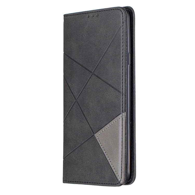 Caja Del Teléfono Titular De La Tarjeta De Cuero Patrón Geométrico Con La Cáscara Del Soporte Para Samsung Galaxy A20S - Negro-2