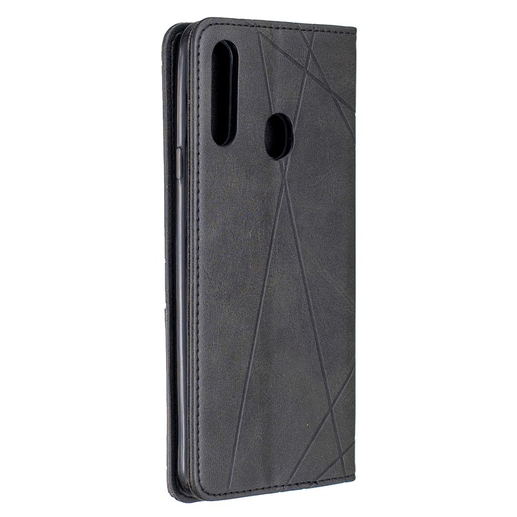 Caixa de Telefone de Suporte de Couro de Padrão Geométrico Com Stand Shell Para Samsung Galaxy A20s - Preto-3