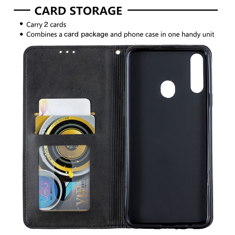 Caja Del Teléfono Titular De La Tarjeta De Cuero Patrón Geométrico Con La Cáscara Del Soporte Para Samsung Galaxy A20S - Negro-7