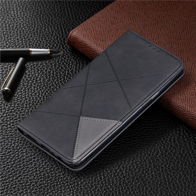 Caja Del Teléfono Titular De La Tarjeta De Cuero Patrón Geométrico Con La Cáscara Del Soporte Para Samsung Galaxy A20S - Negro-8