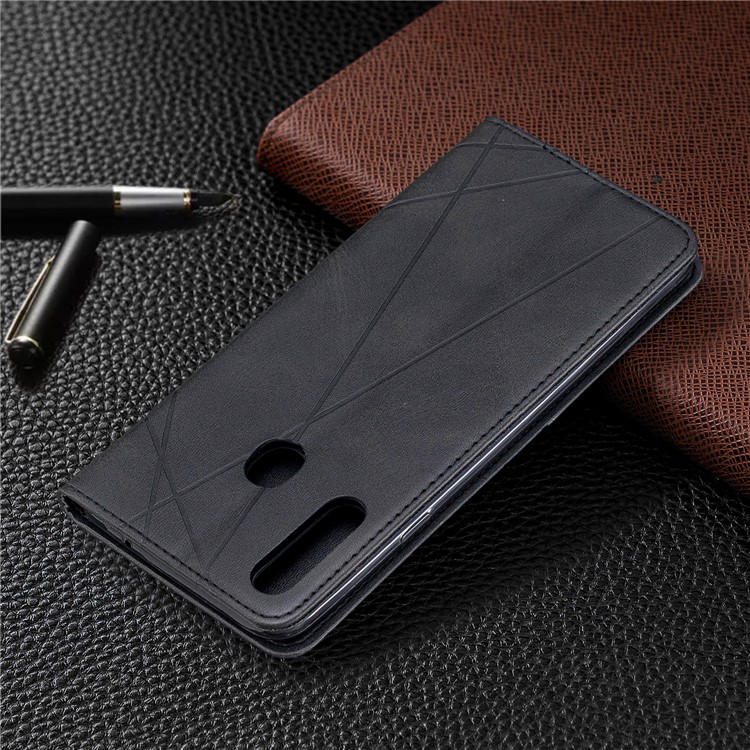Caja Del Teléfono Titular De La Tarjeta De Cuero Patrón Geométrico Con La Cáscara Del Soporte Para Samsung Galaxy A20S - Negro-9