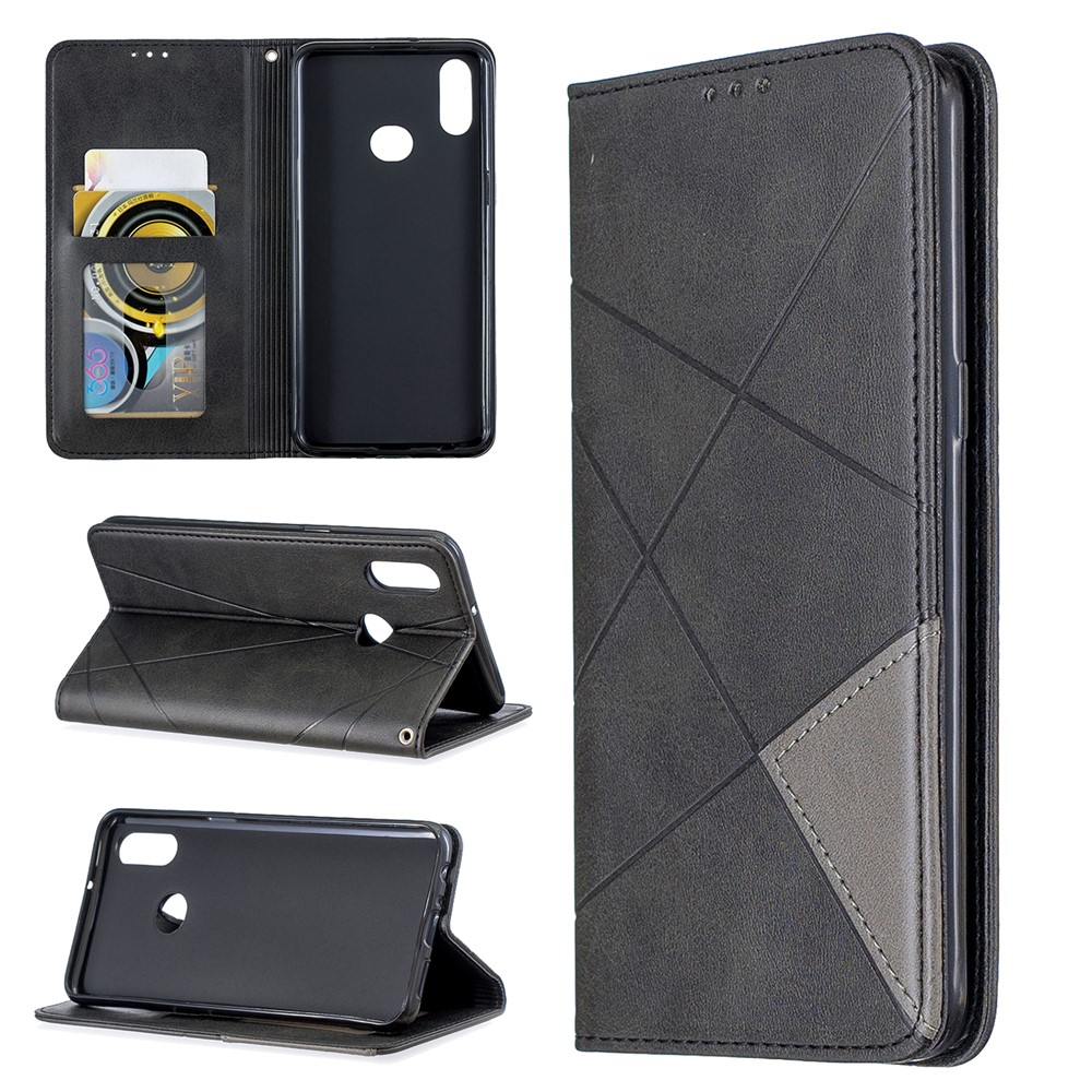 Geometric Pattern Stand Leather Card Holder Case for Samsung Galaxy A10s - Black-1