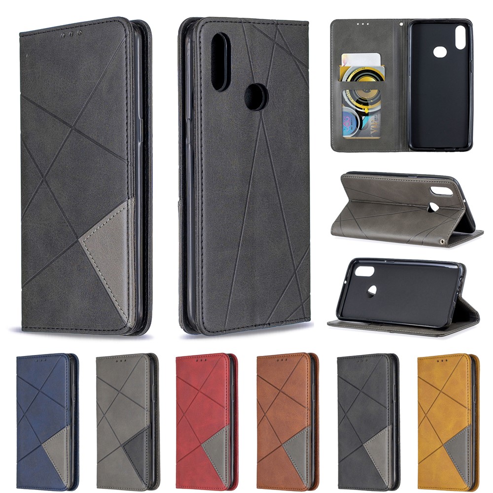 Geometric Pattern Stand Leather Card Holder Case for Samsung Galaxy A10s - Black-11