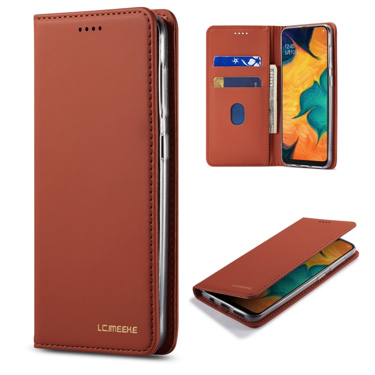 LC.IMEEKE LC-002 Wallet Leather Shell for Samsung Galaxy A30/A20 - Brown