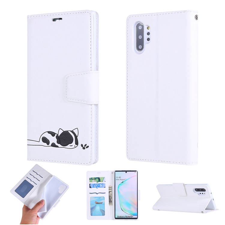 

Imprint Cat Pattern Wallet Leather Case for Samsung Galaxy Note 10 Plus/Note 10 Plus 5G - White, Galaxy Note 10 Plus