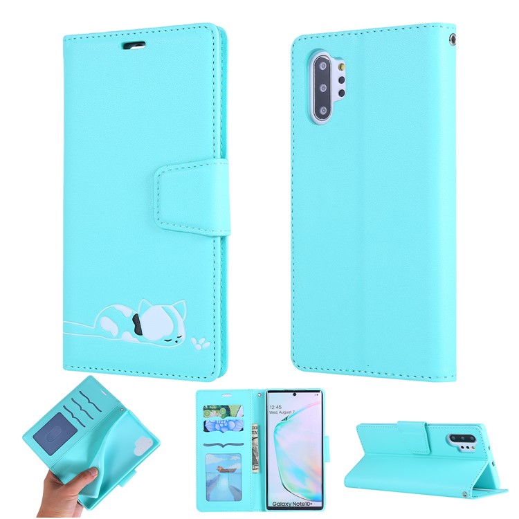 

Imprint Cat Pattern Wallet Leather Case for Samsung Galaxy Note 10 Plus/Note 10 Plus 5G - Baby Blue, Galaxy Note 10 Plus