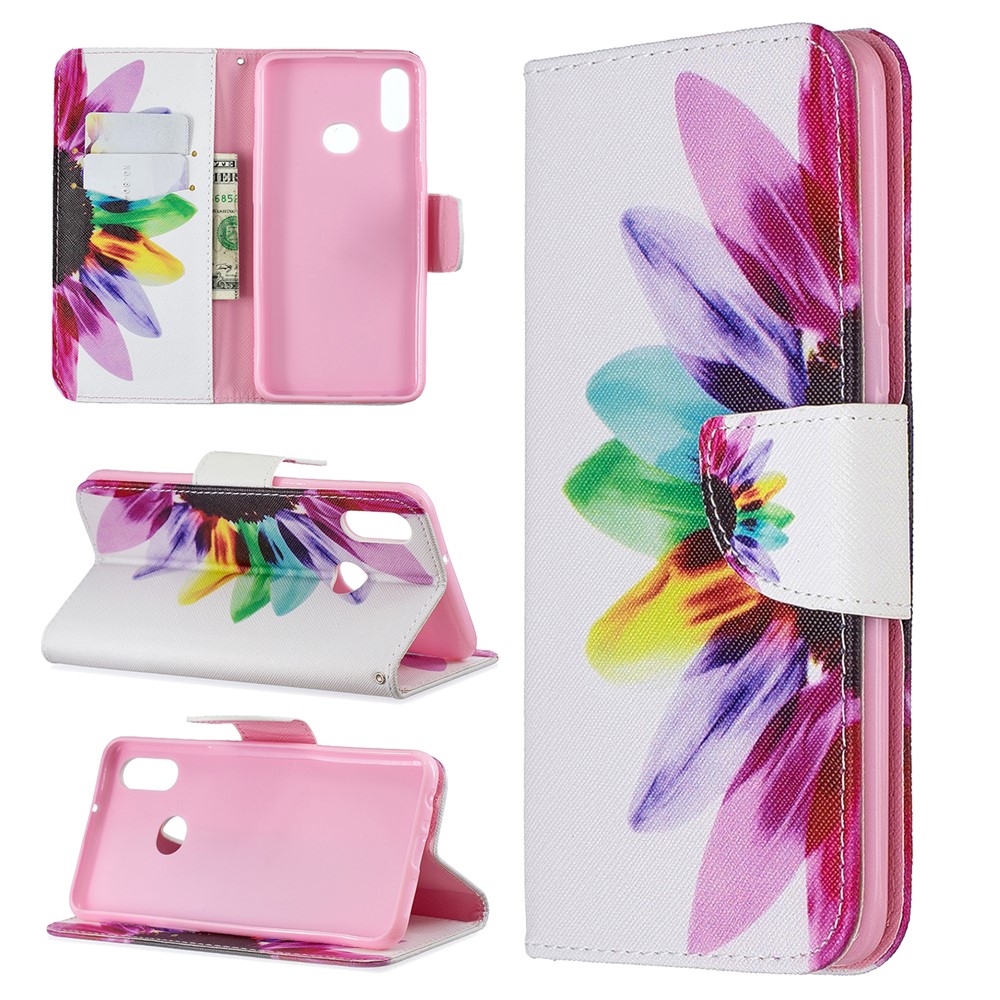 Pattern Printing PU Leather Stand Phone Shell with Wallet Case for Samsung Galaxy A10s - Petals Pattern-1