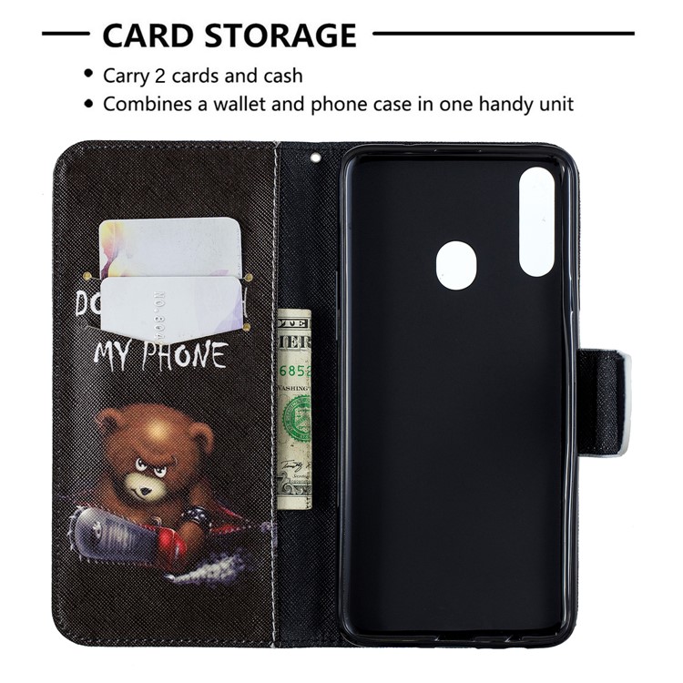 Printing PU Leather Flip Stand Cell Shell for Samsung Galaxy A20s - Fierce Bear-6
