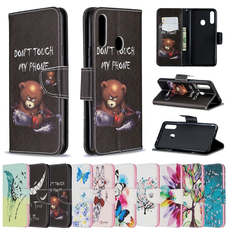 Printing PU Leather Flip Stand Cell Shell for Samsung Galaxy A20s - Fierce Bear-9