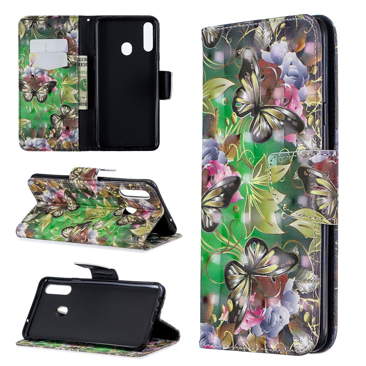 Printing Leather Wallet Cell Shell for Samsung Galaxy A20s - Banana Leaf-1