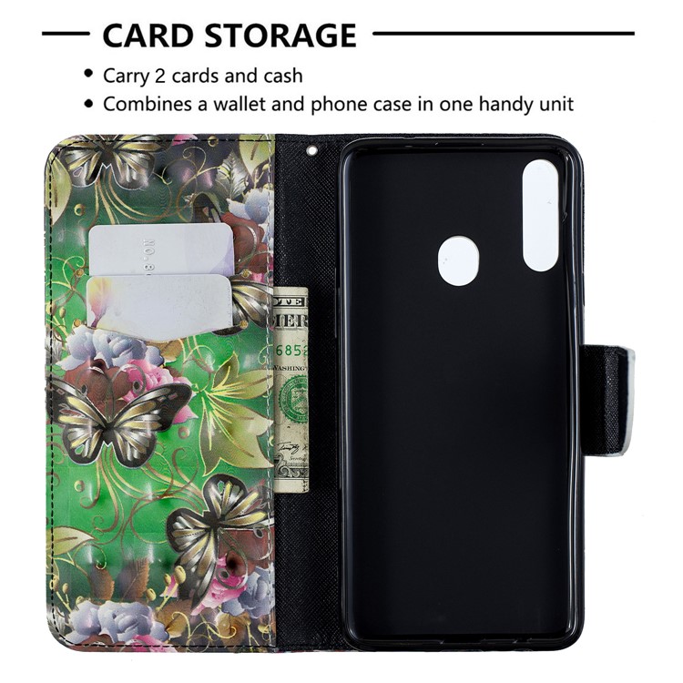 Printing Leather Wallet Cell Shell for Samsung Galaxy A20s - Banana Leaf-6