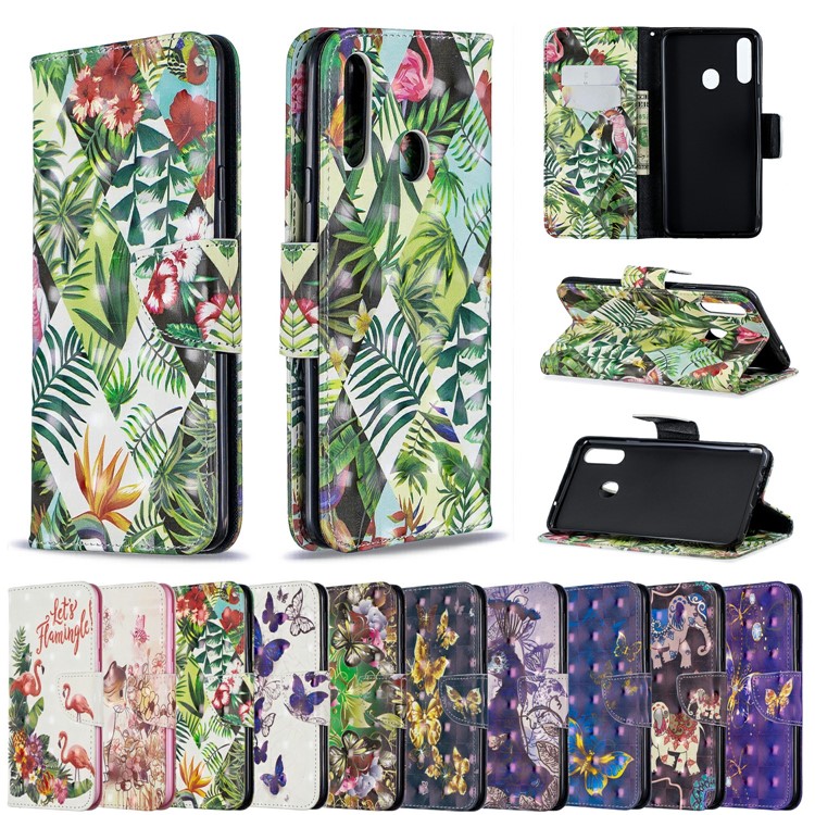 Printing Leather Wallet Cell Shell for Samsung Galaxy A20s - Banana Leaf-9