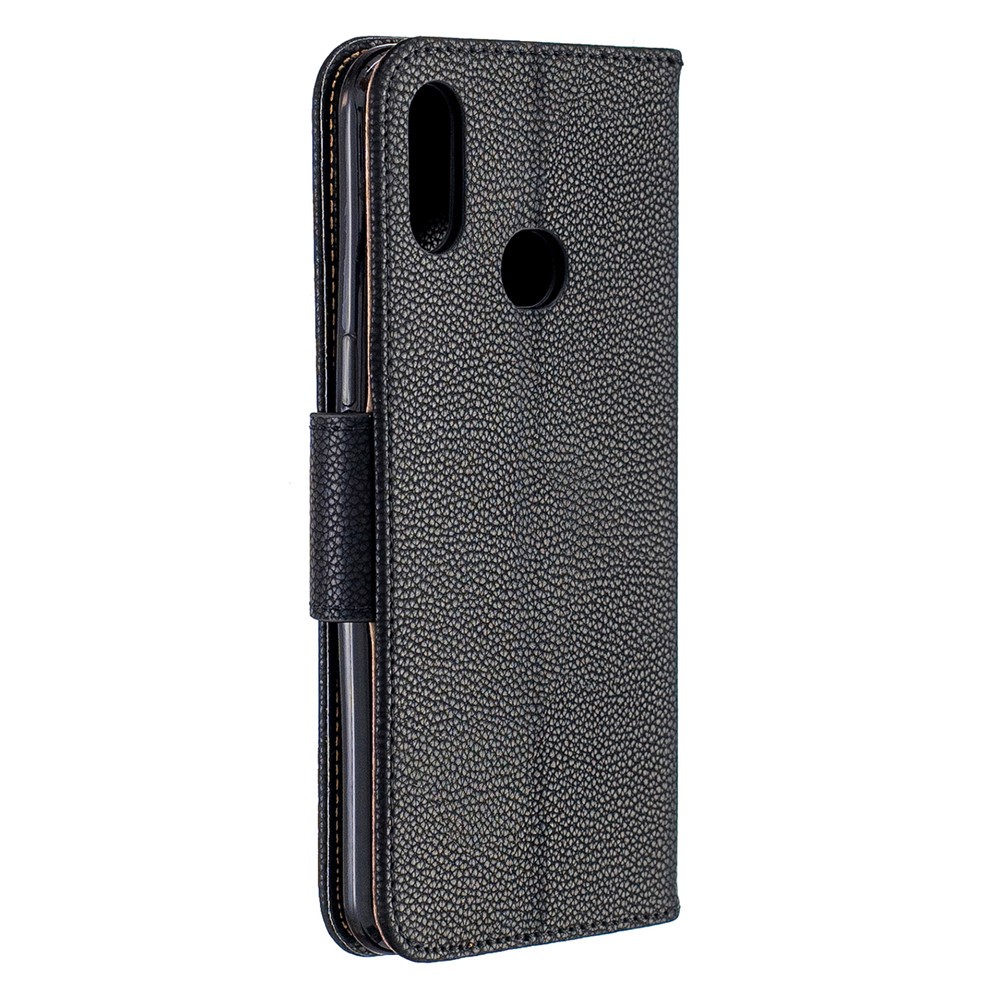 Litchi Skin Leder Brieftasche Hülle Für Samsung Galaxy A10s - Schwarz