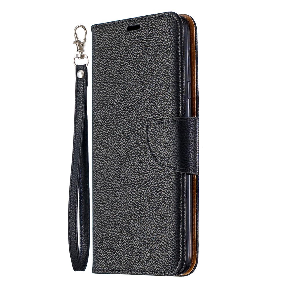 Litchi Skin Stand Ceather Wallet Case Для Samsung Galaxy A20s - Черный