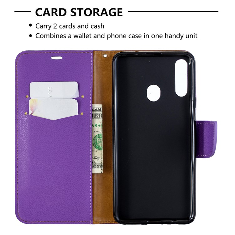 Carpeta De La Caja Del Cuero Del Soporte De La Piel De Litchi De La Galaxia De Samsung A20S - Púrpura-6