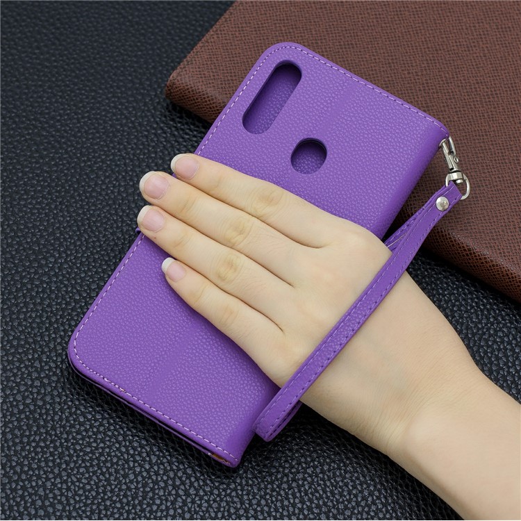 Carpeta De La Caja Del Cuero Del Soporte De La Piel De Litchi De La Galaxia De Samsung A20S - Púrpura-9