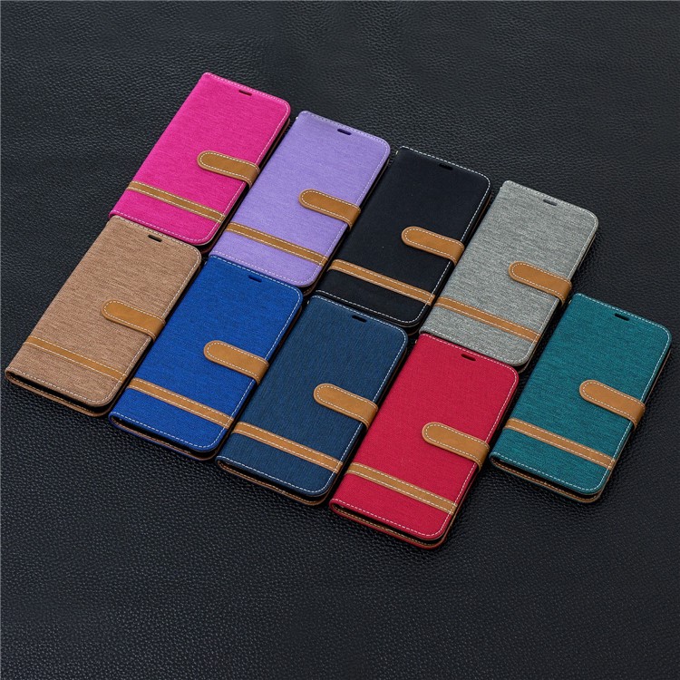 Bi-Color Jeans Cloth Wallet Leather Covering for Samsung Galaxy A10s - Black-10