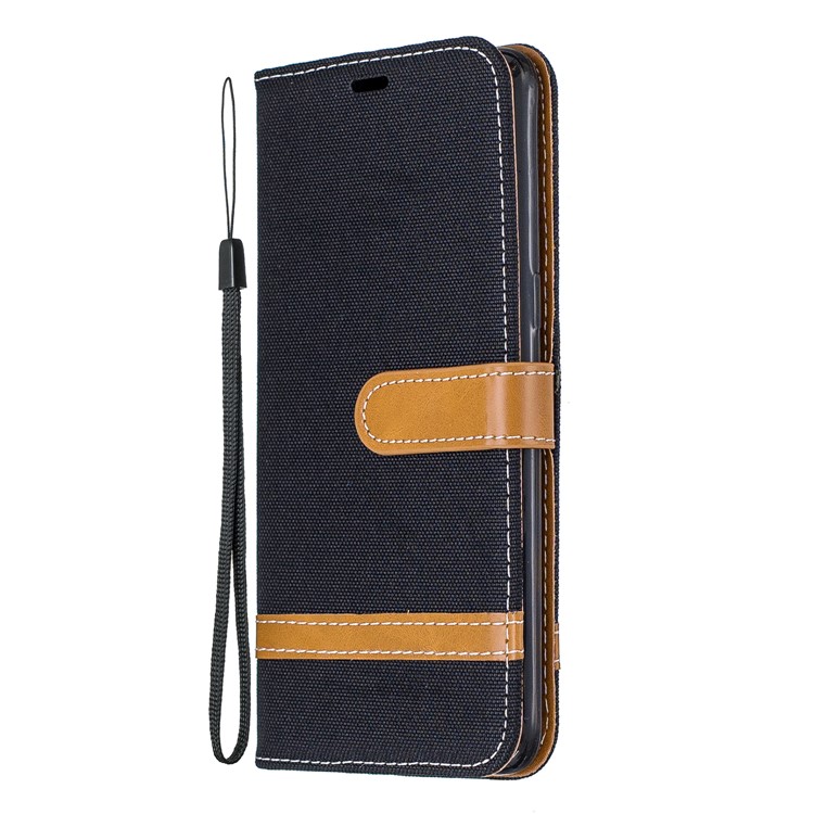 Bi-Color Jeans Cloth Wallet Leather Covering for Samsung Galaxy A10s - Black-2