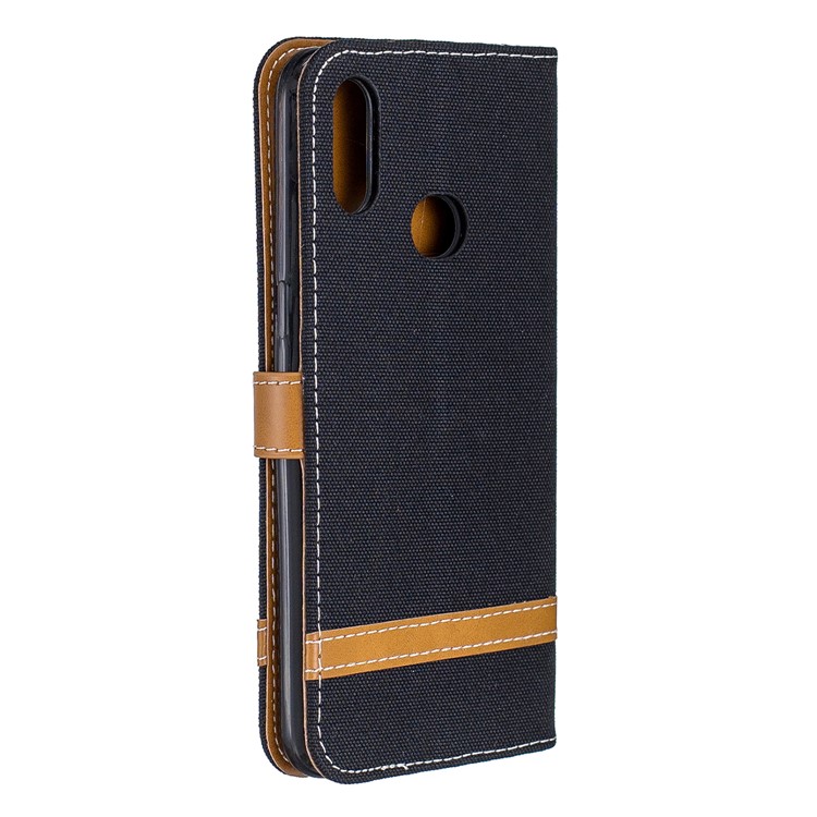 Bi-Color Jeans Cloth Wallet Leather Covering for Samsung Galaxy A10s - Black-3