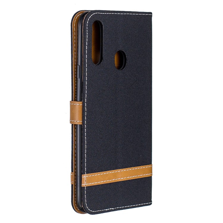 Assorted Color Jeans Cloth Leather Wallet Stand Case for Samsung Galaxy A20s - Black-3