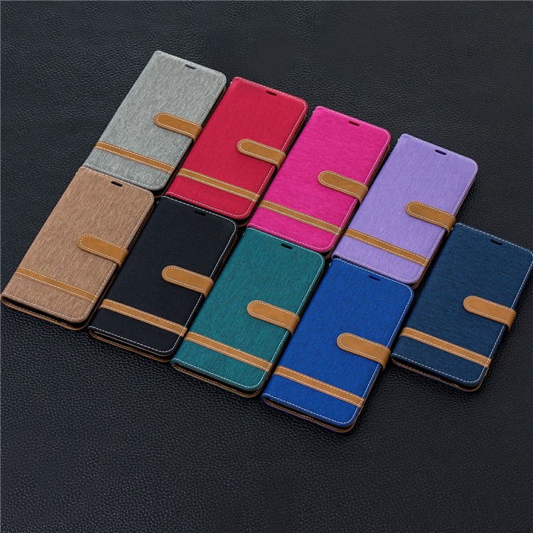 Assorted Color Jeans Cloth Leather Wallet Stand Case for Samsung Galaxy A20s - Black-9