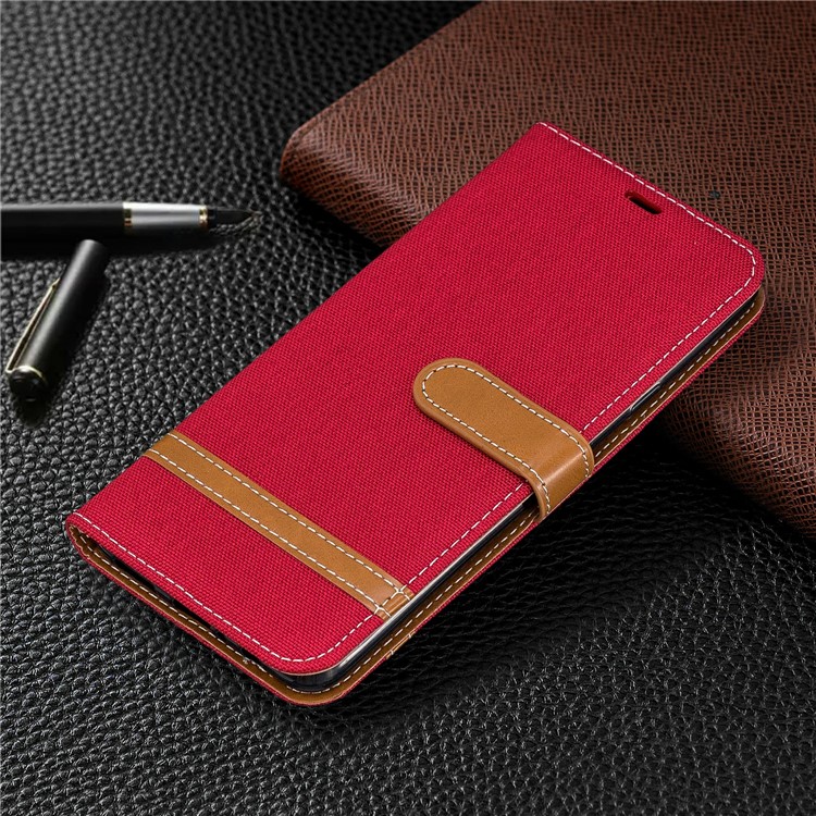 Assorted Color Jeans Cloth Leather Wallet Stand Case for Samsung Galaxy A20s - Red-7