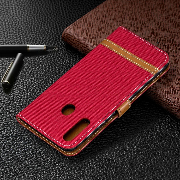 Assorted Color Jeans Cloth Leather Wallet Stand Case for Samsung Galaxy A20s - Red-8