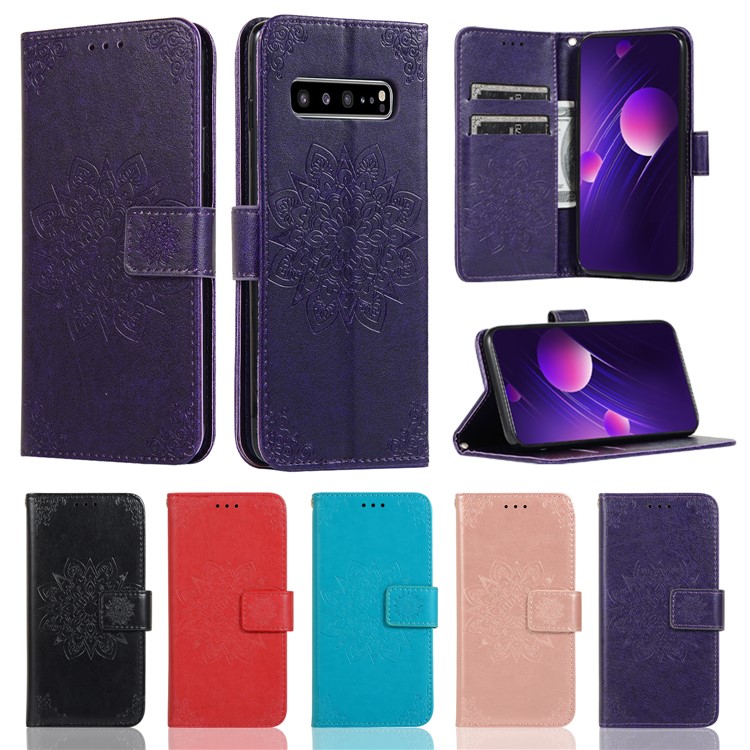 Imprint Kaleidoscope Leather Wallet Stand Phone Shell Cover with Lanyard for Samsung Galaxy S10 5G - Black-11