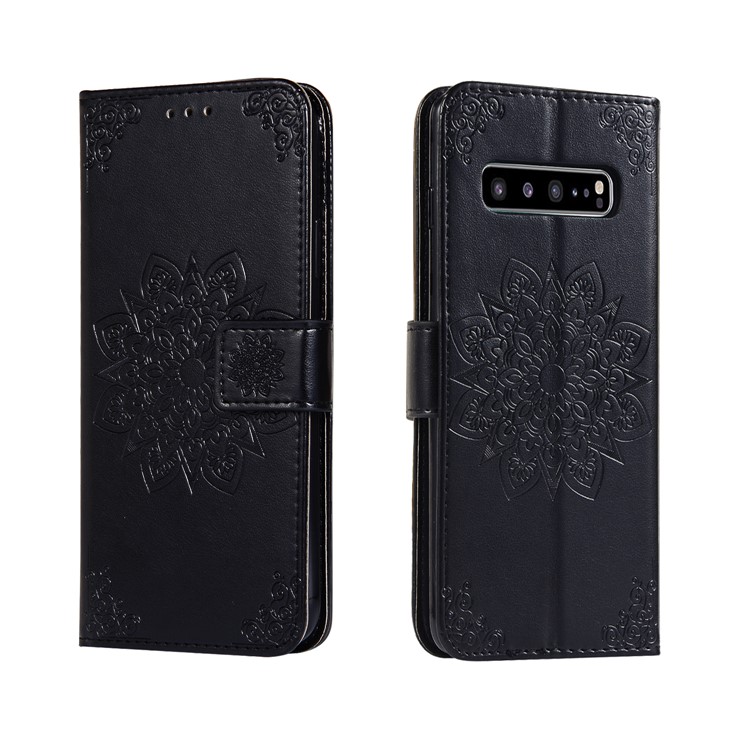Imprint Kaleidoscope Leather Wallet Stand Phone Shell Cover with Lanyard for Samsung Galaxy S10 5G - Black-2