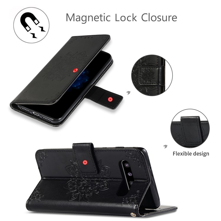 Imprint Kaleidoscope Leather Wallet Stand Phone Shell Cover with Lanyard for Samsung Galaxy S10 5G - Black-8
