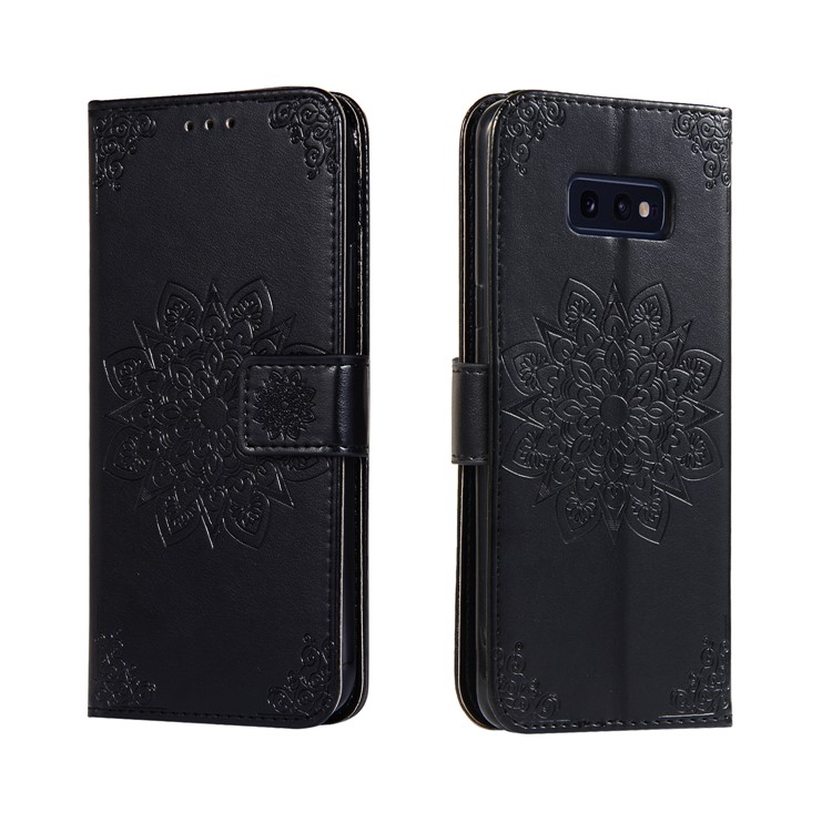 Imprint Kaleidoscope Leather Wallet Stand Phone Casing with Lanyard for Samsung Galaxy S10e - Black-2