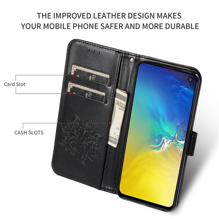 Imprint Kaleidoscope Leather Wallet Stand Phone Casing with Lanyard for Samsung Galaxy S10e - Black-4