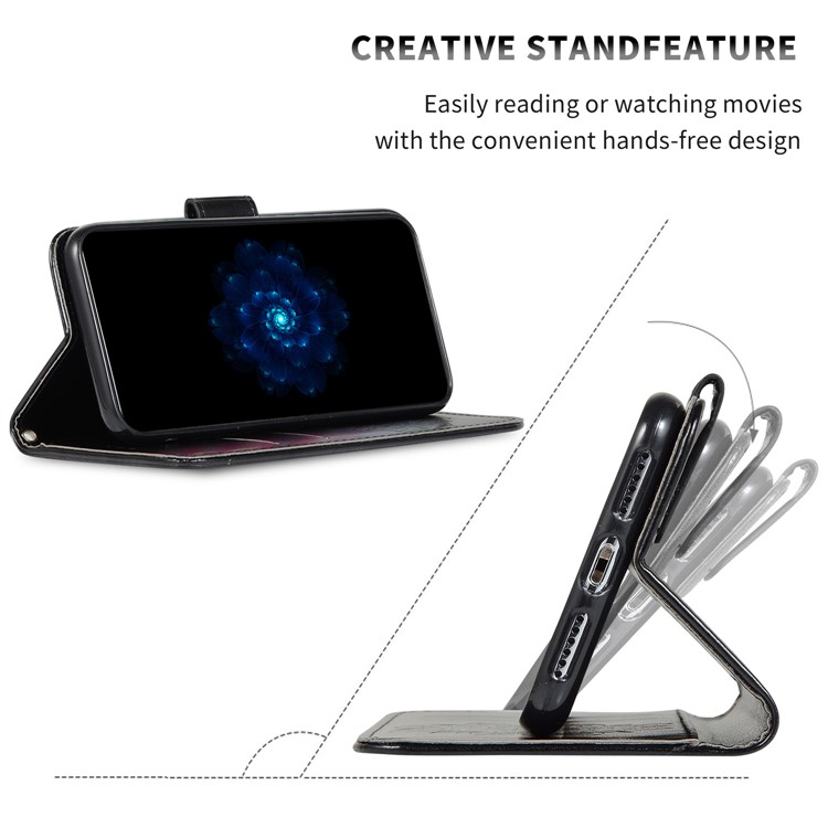 Imprint Kaleidoscope Leather Wallet Stand Phone Casing with Lanyard for Samsung Galaxy S10e - Black-7