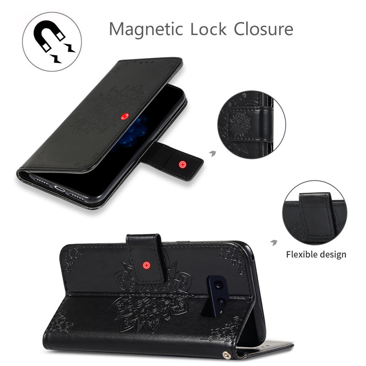 Imprint Kaleidoscope Leather Wallet Stand Phone Casing with Lanyard for Samsung Galaxy S10e - Black-8