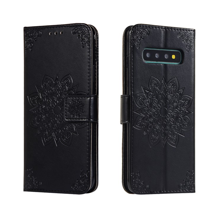 Imprint Kaleidoscope Leather Stand Phone Wallet Shell with Lanyard for Samsung Galaxy S10 - Black-2