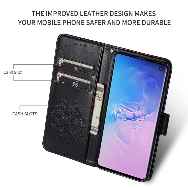 Imprint Kaleidoscope Leather Stand Phone Wallet Shell with Lanyard for Samsung Galaxy S10 - Black-4