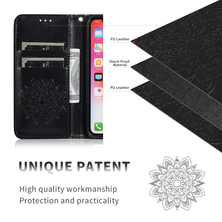 Imprint Kaleidoscope Leather Wallet Stand Phone Cover with Lanyard for Samsung Galaxy A70 - Black-3