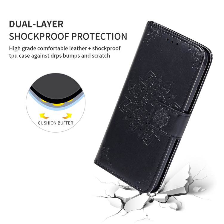 Imprint Kaleidoscope Leather Wallet Stand Phone Cover with Lanyard for Samsung Galaxy A70 - Black-5