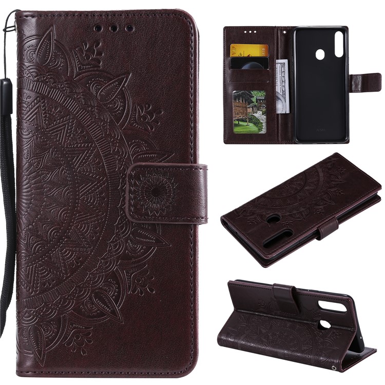 

Imprint Flower Leather Wallet Case for Samsung Galaxy A20s - Brown, Galaxy A20s