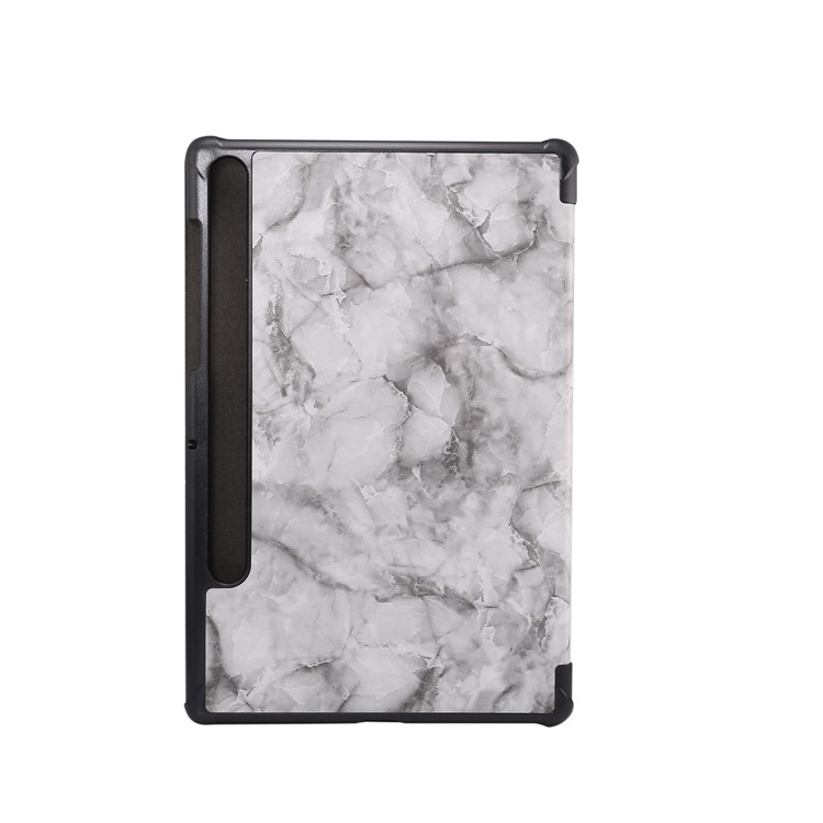 Textura De Mármore Tri-dobra Da Tampa Comprimido Couro Com Ranhura Caneta Para Samsung Guia De Galáxias S6 SM-T860 (Wi-Fi) - Cinza Escuro-2