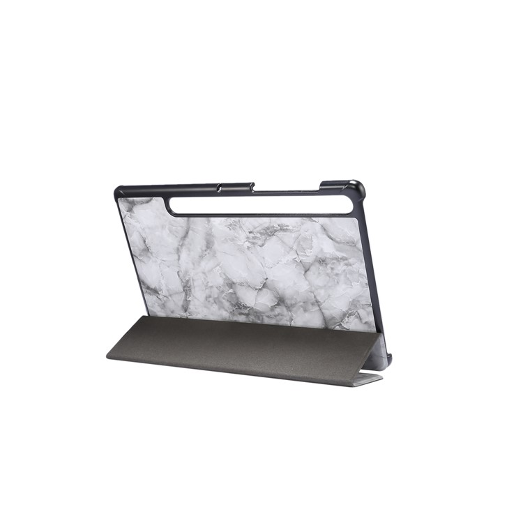 Textura De Mármore Tri-dobra Da Tampa Comprimido Couro Com Ranhura Caneta Para Samsung Guia De Galáxias S6 SM-T860 (Wi-Fi) - Cinza Escuro-4